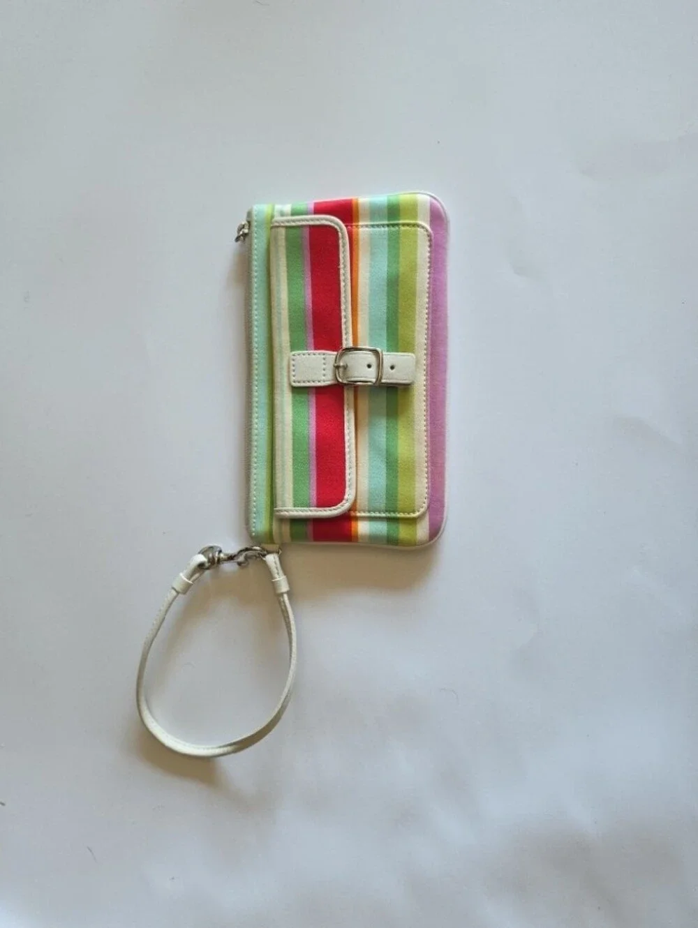Coach Y2K Hampton's Multicolor Striped Wristlet Clutch with White Trim